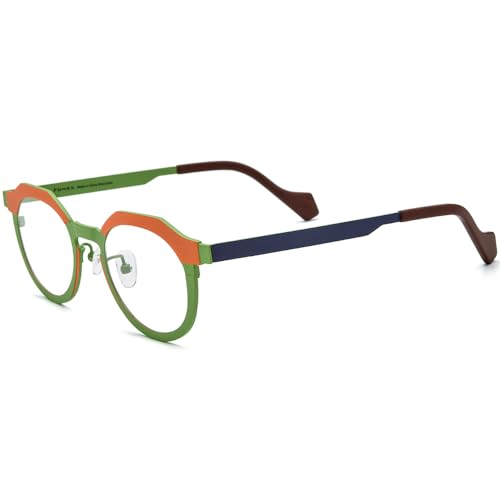 Image of FONEX Colorful Pure Titanium Glasses Frame Women Retro Round Eyeglasses