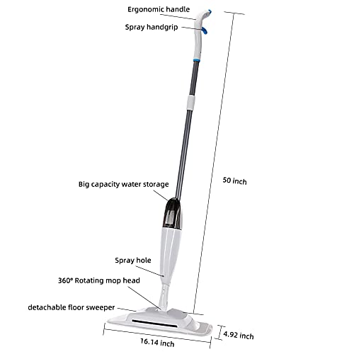 Spray Mops for Floor Cleaning Microfiber Spray Mop with 3 Washable Reusable Pads, a Refillable Spray Bottle, Wet Jet mop and Detachable Sweeper with Brushes, Dry and Wet Floor Cleaning