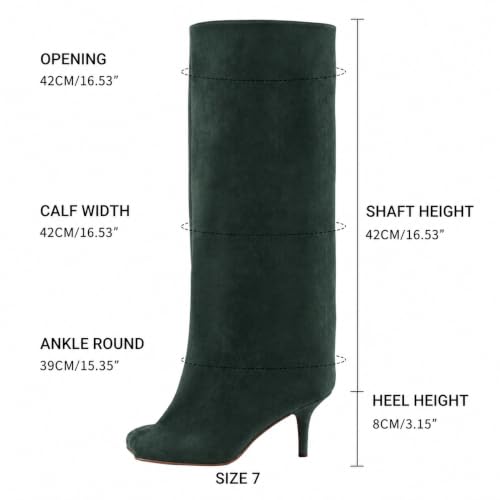 Image of DOBOYG Knee High Suede Boots for Women Wide Calf Square Toe Tall Boots | Stiletto High Heels Pull On Fashion Long Booties