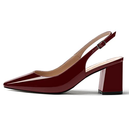 MERRORI Women's Patent Buckle Block Solid Slingback Square Toe Chunky Mid Heel Pumps Shoes 2.5 Inch2