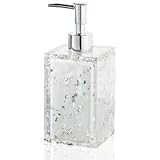 Translucent Resin Soap Dispenser with Silver Glitter - 16.9oz (500ml) Capacity, Rust-Proof Plastic Pump Head, Suitable for Bathroom and Kitchen Decor (White)
