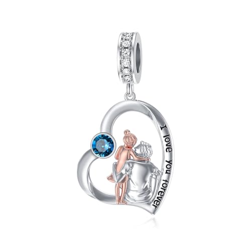 Image of PROESS Father Mother Daughter Charm fit Charms Bracelet Sterling Silver Charms for Bracelets Birthday Valentines Day Gifts for Daughter Mother Lover