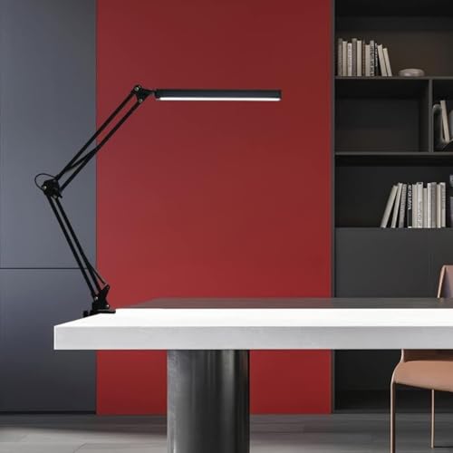 Image of NYRWANA LED Table Lamp for Study Room, Adjustable Arm Desk Lamp, 3 Color Modes, 10-Level Dimmer, Eye Care Reading Light with Clamp, Flicker-Free Warm White Light for Students, Home & Office (Black)