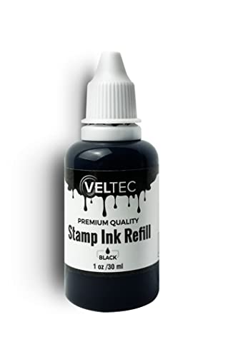 Veltec Self-Inking Stamp Refill Ink, Squeeze Bottle – 1 Oz. (Black) #TOP2
