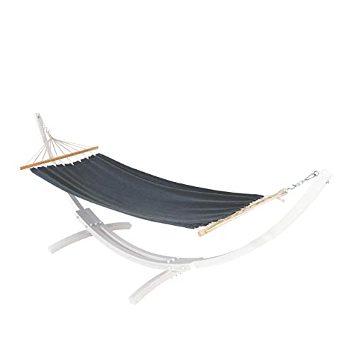 Hängematte mit Gestell HWC-J46, Hängeschaukel, bis 200kg Holzgestell MVG-Zertifiziert 320cm - weiß, Matte grau