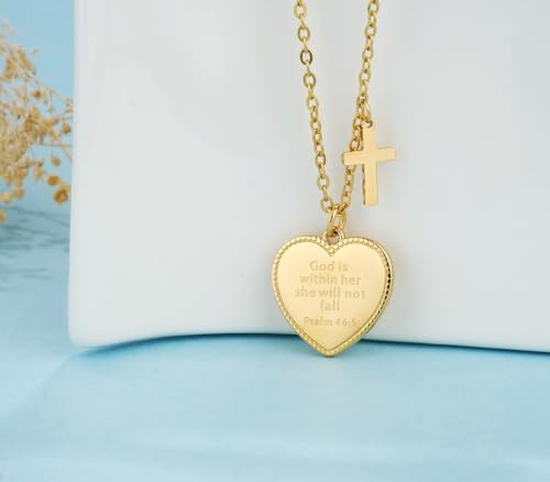 14K Gold Plated Engraved Coin Pendant Necklace for Women Christian Bible Verse Cross Necklace Prayer Faith Religious Jewelry Gifts3