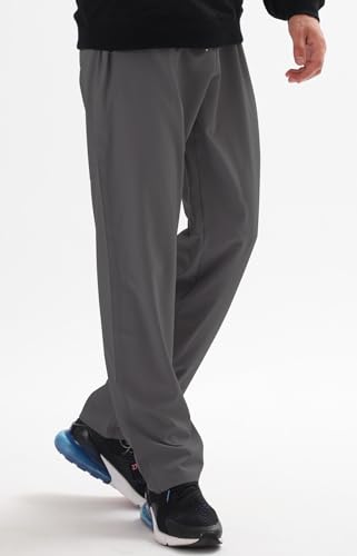 Image of Men's Elastic Waist Hiking Pants Water Resistant Quick-Dry Lightweight Outdoor Sweatpants with Zipper Pockets