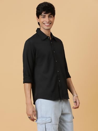 Image of KOTTY Men's Textured Casual Shirt - Long Sleeve||Button-Down Collar||Classic Fit