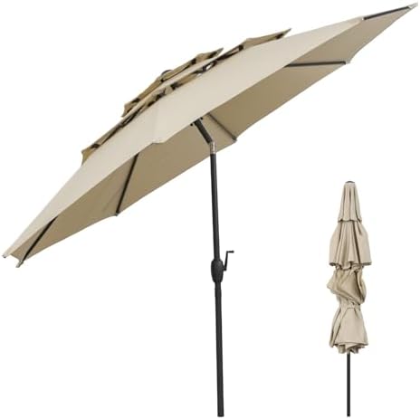GOPLUS Parasol de Jardin Exterieur, Grand Parasol Inclinable 3M a...