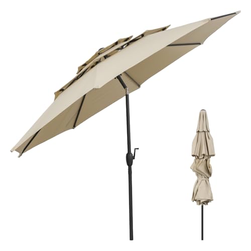 GOPLUS Parasol de Jardin Exterieur, Grand Parasol Inclinable 3M avec 30° Angle Réglable, Protection Solaire, Toit Triplé Ventilé, Manivelle, pour Terrasse,...