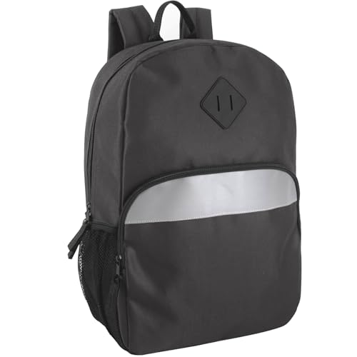 Trail maker 17" Backpack – Reflective School Backpack with Padded Straps, Water Bottle Pockets for Kids & Adults, School Travel Camp (Black)