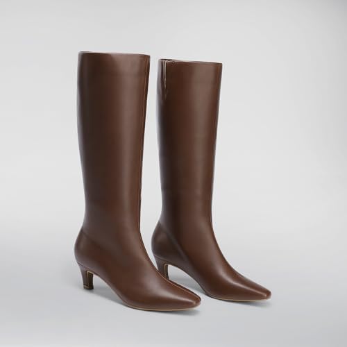DREAM PAIRS DREAM PAIRS Women Knee High Boots 2 Inch Kitten Heel Fashion Square Toe Wide Calf Long Boots,Size 9,Brown,DWUMKB2508