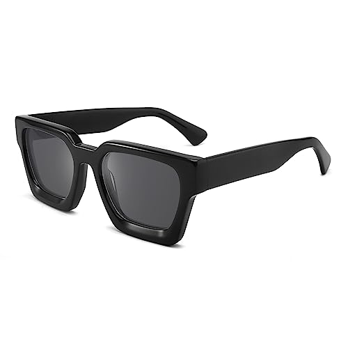 Retro Fashion Thick Acetate Polarized Sunglasses Trendy Square Men Womens Black Grey Shades Vintage