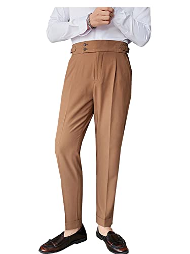 Men's Regular Fit Suit Pants Wide Waist Wrinkle-Resistant Ankle Length Dress Trousers
