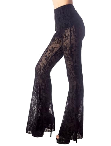 iB-iP Women's Eyelet Lace Crochet Transparent Slim Fit and Flare Wide Leg Trouser3