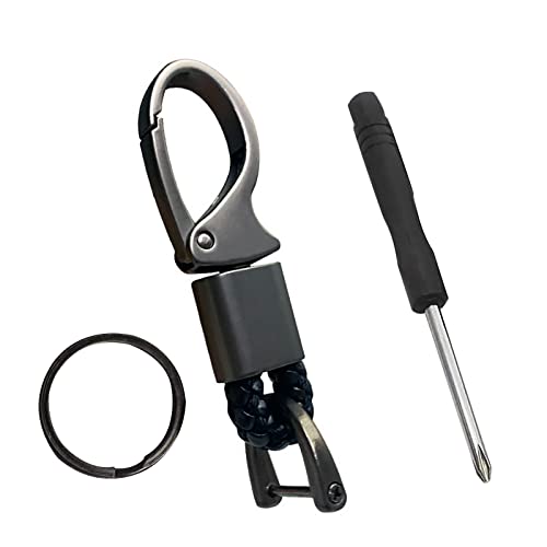 FENGYING Porte-clés,Porte-clés à Mousqueton en Forme de D,Porte Clef Cuir,Tressée Cuir Porte-Clés,Livré avec un Petit Tournevis,Utilisé pour les Clés de Voiture,de Maison et de Bureau (Noir) Cover