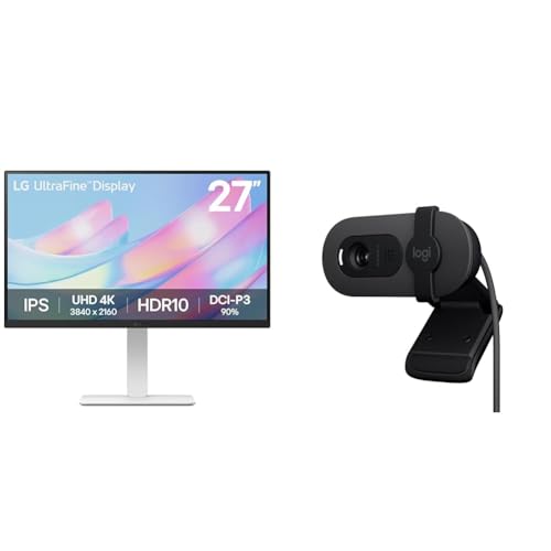 Image of LG 27US550-W 27 inch 4K (3840x2160) UHD Ultrafine IPS Computer Monitor with HDR10, DCI-P3 90%, Pivot, Swivel & Height Adjustable Stand, 3-Side Borderless + Logitech Brio 100 Full HD 1080P Webcam