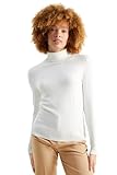 C&A Damen Pullover Rollkragen Viskose|Stretch|Nylon Unifarben cremeweiß XL