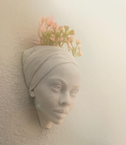 African Woman Head Planter - Black Girl Wall Art & Ebony Lady Face Flower Pot, Perfect Indoor-Outdoor Gardening Gift, Boho Modern Decor - Living Room, Bedroom (White Marble Stone, Larger 9