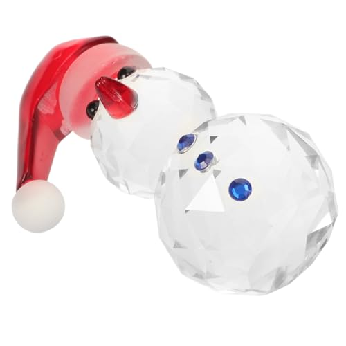 FUTUREORYY Muñeco de Nieve Coleccionable de Vidrio Sombrero Rojo Figura Navideña Decorativa de 60X79 MM Adorno Brillante para Decoración del Hogar en Fiestas Navideñas
