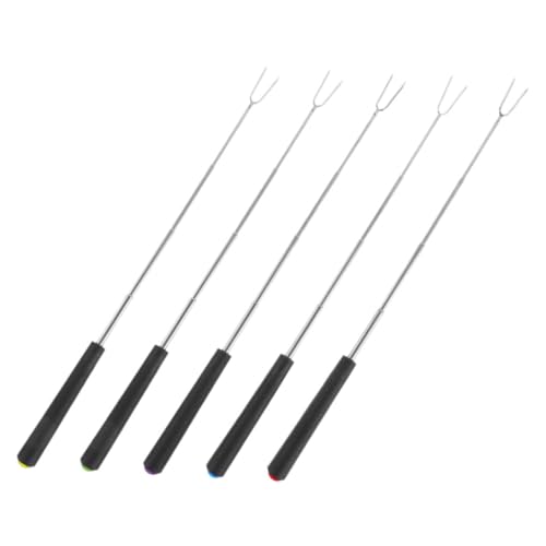 Garneck 5-piece Stainless Steel Bbq Fork Set Outdoor Grill Utensils Easy Rotation Handles Ergonomic Plastic Grip for Hot Dogs Marshmallows
