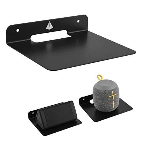 TXEsign Small Floating Shelf Speaker Shelf, 6 inch Small Wall Shelf Metal Speaker Mount Shelf for Bluetooth Speaker Webcam Mesh WiFi Mesh Router Display Shelf Speaker Shelf (Black, 1 Pack)