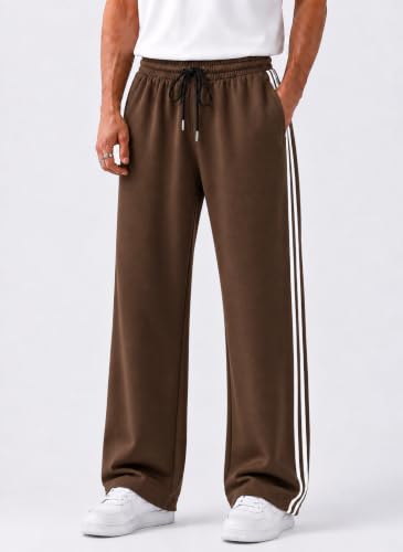 Image of ENDEAVOUR WEAR Men's Baggy Striped Relaxed Oversized Fit Track Pants | Cotton Rich Fabric | Straight Loose Fit Non-Cuffed | Gym, Streetwear & Casual Comfort Track Pants Lounge Pants