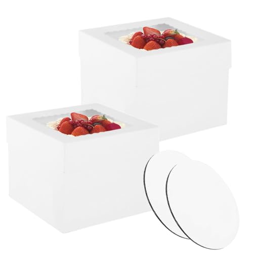 Werownsgso Set di 2 scatole per torte con piatto per torte, in cartone, per il trasporto di torte, per torte, dolci, torte con tagliere per torte, compleanni, feste, matrimoni (12 x 12 x 8 pollici)