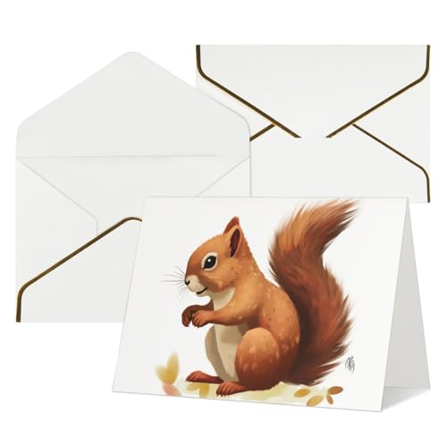Cartes de vœux pour anniversaire et remerciements motif écureuil avec enveloppes