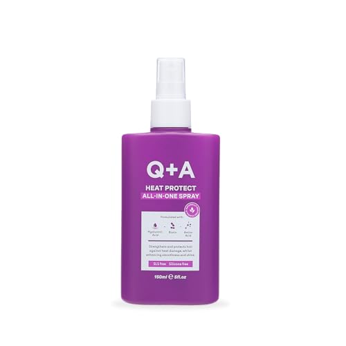 Q+A Heat Protect - Spray todo en uno (150 ml), spray de protección contra el calor para el cabello, 13 beneficios, protector de calor multitarea, fortalecimiento y antiencrespamiento con complejo de