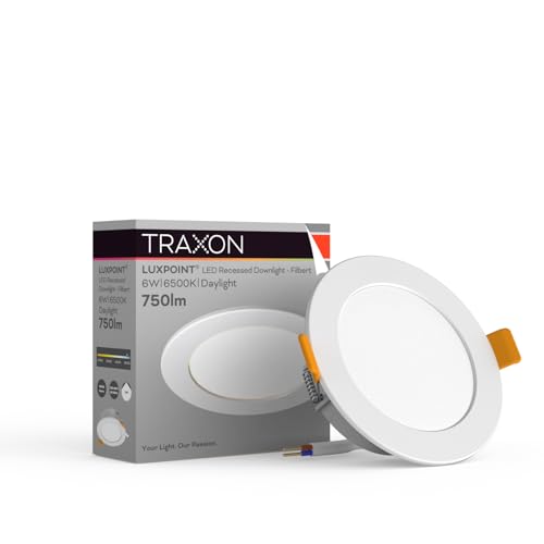 TRAXON LUXPOINT® Placa downlight LED - Filbert Circular 6W Luz Calida 3000K 440Lm PS techo Empotrable Driver integrado, Corte Techo Ø75-80mm IP20 interior (Luz cálida 3000K 6W)