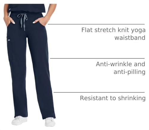Image of COMENII Scrubs for Women, Knit Yoga Waistband Straight Leg Cargo Pants, Classic Fit Womens Scrubs Pants