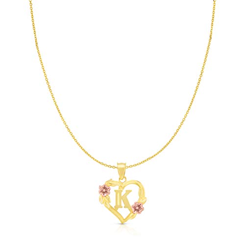Floreo 10k Yellow and Rose Gold A-Z Initial Heart Pendant with Optional Necklace2