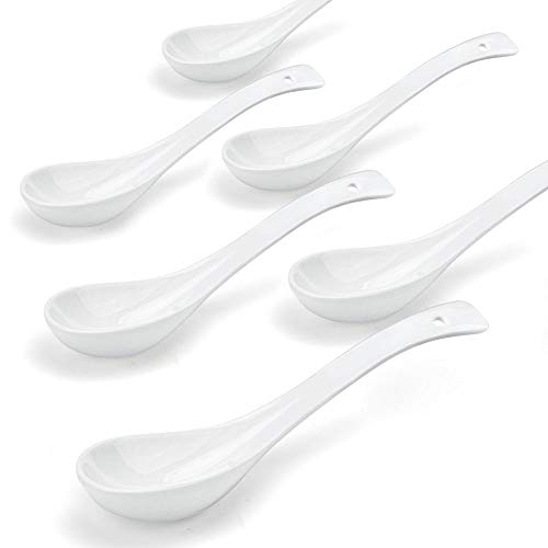 Artena Elegant White 665-inches Asian Soup Spoons Sets of 6 Porcelain Chinese Japanese Spoons Serving Spoons for Cereal Ramen Pho Dessert Deep Oval Design