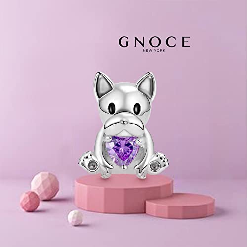 Image of GNOCE Embraces Heart Gemstone Bead Charms 925 Sterling Silver Wolf Fox Bear Husky Hedgehog Astronaut Chihuahua Dinosaur Rabbit Koala Axolotl Angel Tiger Dog Unicorn Cat Jewelry Gift for Women