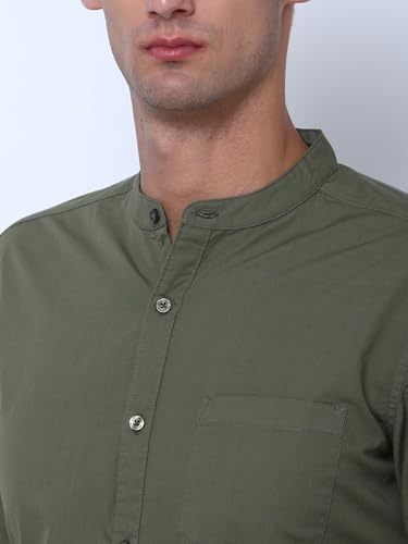 Image of Highlander Men's Slim Fit Casual Shirts | Solid | Long Sleeves | Mandarin Collar | Casual Shirts for Men