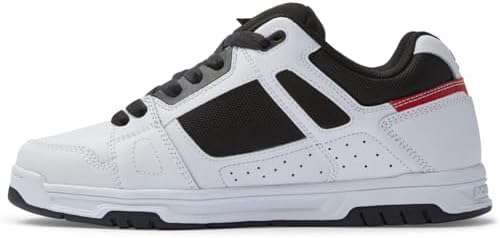 DC Men's Stag Low Top Skate Shoe, White/Black/RED, 12 | Image 4
