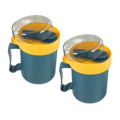 Holibanna 2 Piezas taza de desayuno tazón de fideos instantáneos tazas de sopa con tapas tazas de yogur tazas de cereales tazón de avena bocadillo el plastico Reutilizable