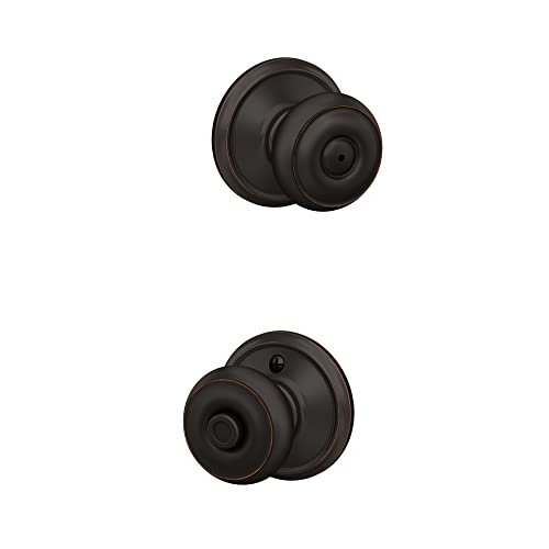 Image of SCHLAGE F40 GEO 716 Georgian Door Knob, Bed & Bath Privacy Lock, Aged Bronze (Pack of 4)