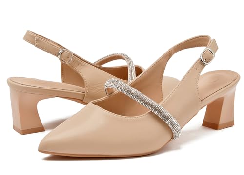 DADAWEN Women's Slingback Kitten Heels Closed Pointed Toe Low Heels Wedding Party Dress Pumps Shoes