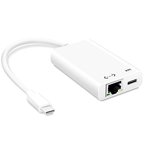USB C to Ethernet Adapter USB Type C to Gigabit Ethernet Plastic Case Adapter with PD 3.0 Type C Charging Port, Apply to MacBook Pro 2019 2018 iPad Pro 2018 DellXPS and More USB C Devices