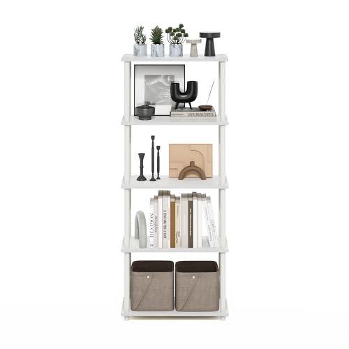 Image of Furinno Turn-N-Tube Storage Shelves, 5-Tier Book Shelf, Corner Shelf, Toolless Open Shelves, for Organization and Storage, Living Room, Garage, Home Office, White
