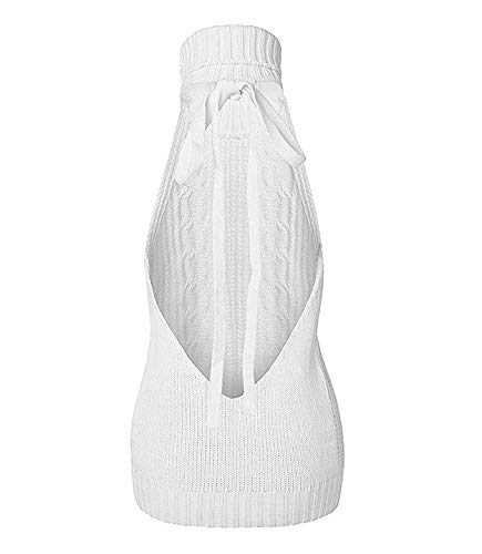 YOMORIO Womens Anime Virgin Killer Sweater Japanese Turtleneck Knitted Underwear Backless Pullover: Medium White