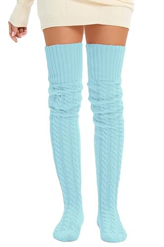 SherryDC Women's Slouch Cable Knit Thigh High Socks Extra Long Over Knee High Leg Warmers Boot Stockings