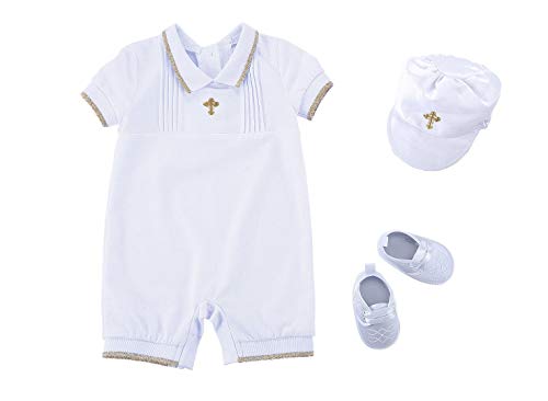 Bow Dream 3 pcs Baby Boy Baptism Outfit with Hat and Shoes White 6-12 Months