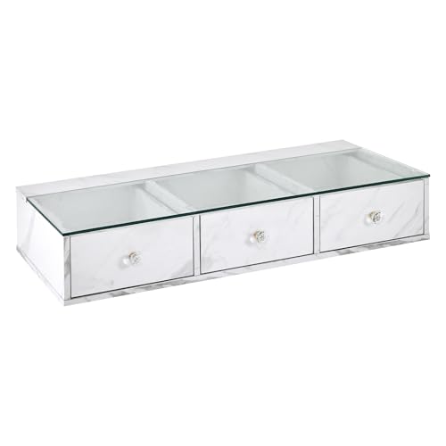 BarberPub Glass Top Wall Mount Station, Beauty Barber Spa Storage Cabinet with 3 Drawers, Minimalist Hair Salon Styling Equipment, Home & Bathroom Organizer 2200 (White)