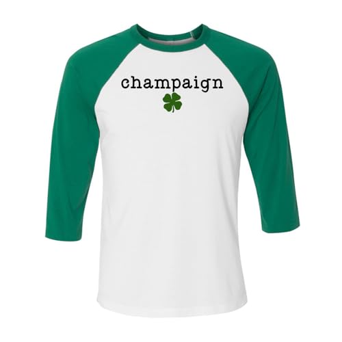 TeesAndTankYou Champaign Shamrock Three-Quarter Raglan Sleeve Baseball Shirt Unisex X-Small White/Kelly