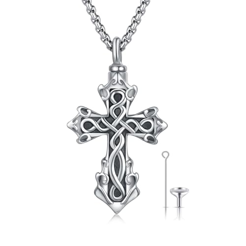 Celtic Cross Ashes Necklace 925 Sterling Silver Cross Urn Necklaces for Ashes Celtic Knot Urn Ash Pendants Memorial Keepsake Cremation Jewelry for Women Men