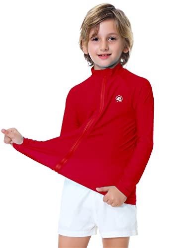 Image of AOBUTE Unisex Kids Zipper Rash Guard Boys UPF 50+ UV Protection Sun Shirt with Thumb Hole 3-12 Years