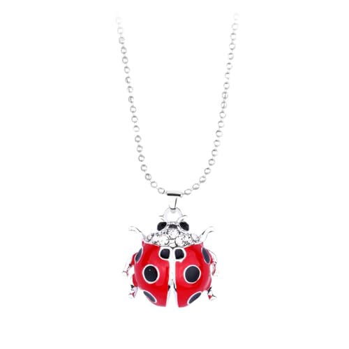 Cute Red Ladybug Pendant Necklace for Women Dainty Beetle CZ Charm Choker Fashion Lovely Animal Funny Coccinella Septempunctata Beaded Chain Necklaces Jewelry Birthday Halloween Party Gifts
